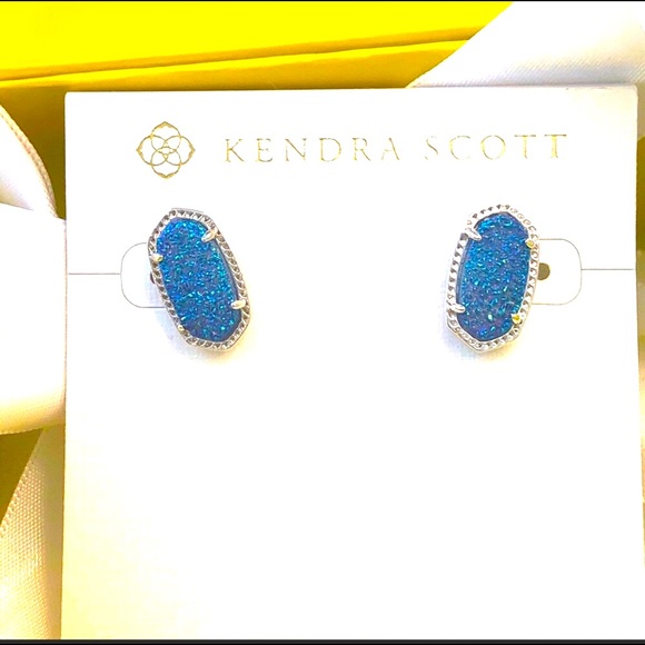 NWT Rare & Retired Kendra Scott Ellie Earrings Light Blue Drusy & Silver WOW! - Picture 8 of 15